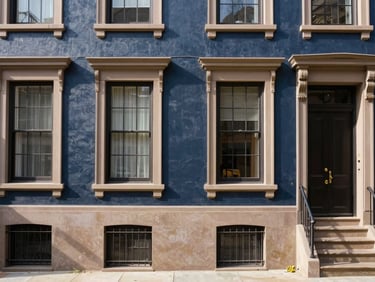 Exterior shot of a well-maintained Philadelphia rowhome, bright natural daylight, sharp focus, 35mm lens.
