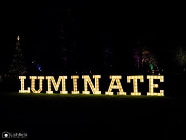 Luminate Image the words luminate in yellow against a dark background