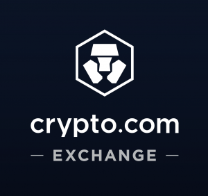 a crypt exchange exchange logo on a dark blue background