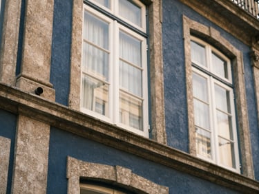 Architectural detail of the historic Centro Histórico in Porto Alegre, soft natural light, warm tones, shallow depth of field, 35mm
