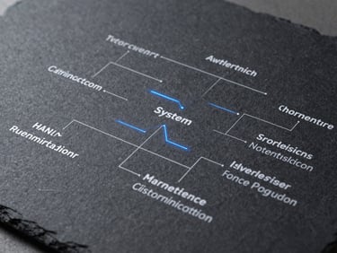Clean system architecture diagram on a dark slate screen, precise lines, subtle electric blue accents, sharp focus