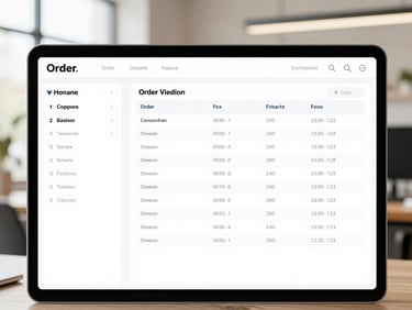 High-fidelity software UI screen showing a clean order verification dashboard with side-by-side comparison of original text and structured table