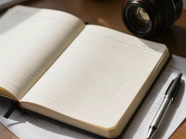 Close detail of open research notebooks and printed data tables on a desk, pen resting beside annotated margins, natural daylight, overhead framing
