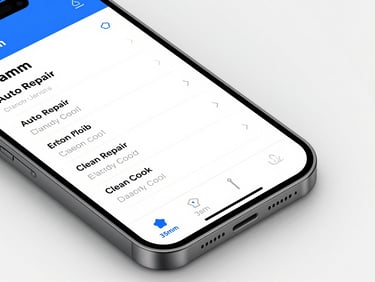 Modern smartphone screen displaying direct customer text authorization interface with line item approvals for auto repair, clean cool blue accents