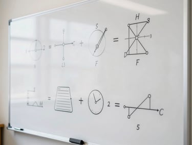 A clean classroom whiteboard with neat physics concept diagrams, soft daylight, professional academic setting