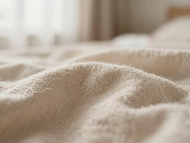 Macro photograph of textured, soft beige brushed cotton weave showing fine fibers