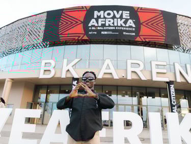 Kofi Dotse infront of the BK Arena in Kigali Rwanda for Move Afrika