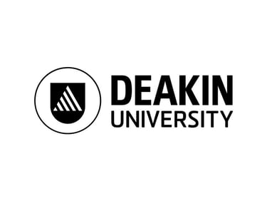 a black and white logo with the words deakinn university
