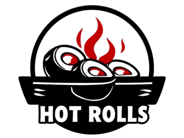 a black and red logo with a fire in the background