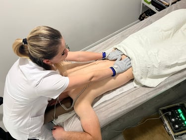 a woman is getting a massage