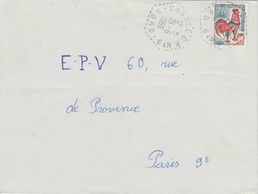 Brief bis 20 g von WINNEZEELE (CP Nr. 9) nach PARIS, frankiert mit 30 c (Tarif vom 18.01.1965).