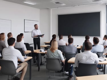 A group of diverse business professionals collaborating over a laptop.
