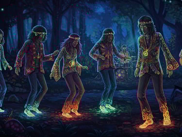 Glowing Hippy Band Group Dancing barefoot