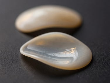 Tight macro shot of a delicate porcelain veneer resting on a dark surface, soft gold accent lighting, shallow depth of field.