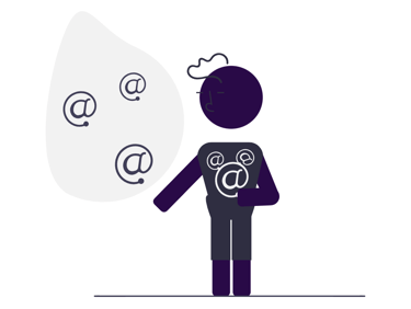 Cartoon avator holding email at symbols.