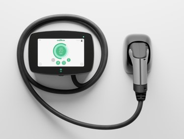 Išmanioji elektromobilio įkrovimo stotelė kurią galima valdyti telefone