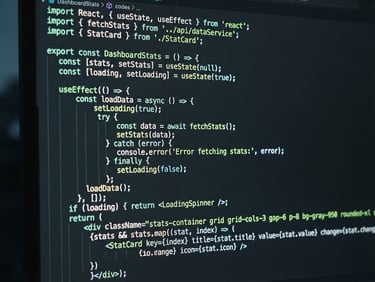 Macro close-up of a high-performance code editor showing clean, optimized React component on a dark screen, neon green syntax highlighting, sleek workspace, 35mm
