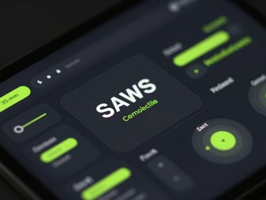 Isometric close-up of a sleek dark-mode SaaS analytics interface with neon volt accents, high contrast, macro depth of field, 35mm