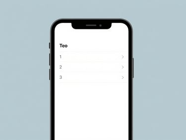 Minimalist phone screen showing a clean list of tasks with generous spacing, soft slate blue background light