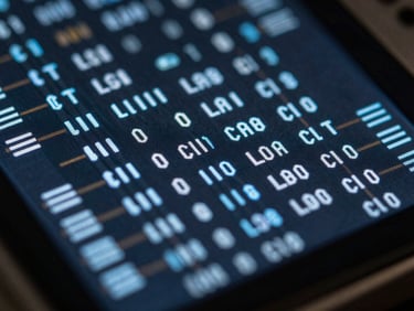 Macro close-up of structured electronic data on a dark screen, sharp focus, cool blue and white light, clinical tech aesthetic.