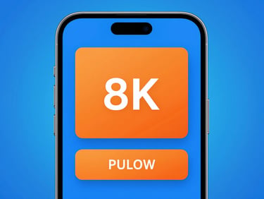 Straight-on macro shot of a sleek mobile checkout screen displaying an orange purchase confirmation button, high-key studio lighting, electric blue background, ultra-sharp detail.