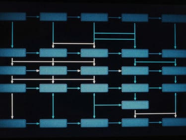 An abstract system redundancy diagram showing parallel database nodes, failover pathways, sharp white and cyan lines on black canvas, terminal aesthetic.