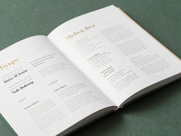 High-end mockup of a brand guideline document open to a typography section, soft natural light
