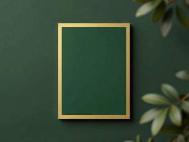 High-end mockup of a meticulously designed graphic asset, soft natural daylight, deep forest green and gold accents, clean minimalist composition, 35mm