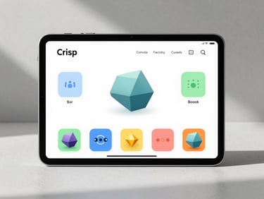 Crisp front-on Android tablet mockup displaying a clean, geometric cognitive game interface, bright studio lighting, soft natural shadows.