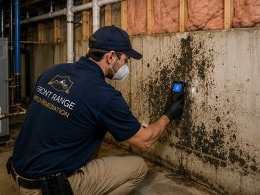 mold remediation specialist inspecting high density residential property in Powers Corridor Colorado Springs for moisture