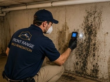 mold remediation specialist inspecting high value residential property at base of Cheyenne Mountain Colorado Springs