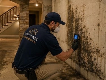 mold remediation specialist inspecting large estate property in Broadmoor Colorado Springs neighbourhood for moisture damage