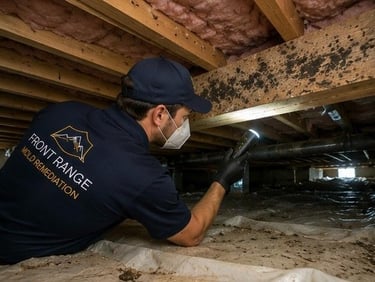 mold remediation specialist inspecting mid century residential property in Rockrimmon Colorado Springs for crawl space