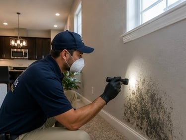 mold remediation specialist inspecting newer residential property in Briargate Colorado Springs neighbourhood for moisture