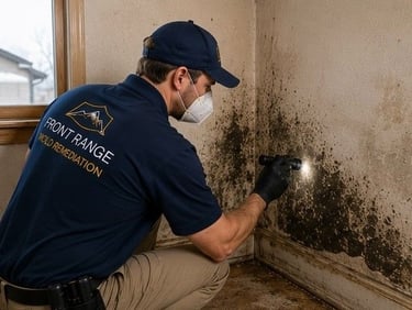 mold remediation specialist inspecting older residential property in Fountain Colorado Springs for moisture damage
