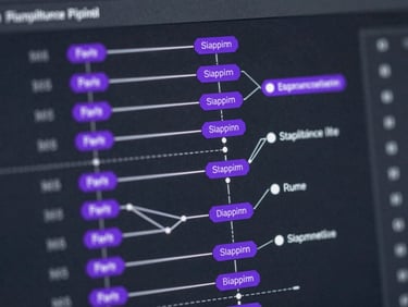 Extreme close-up of a high-fidelity compliance pipeline UI, displaying real-time statutory mapping nodes in laser-violet, dark obsidian background.