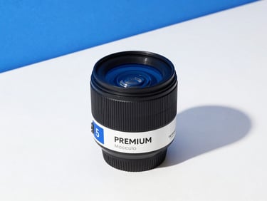 Premium cosmetic packaging mockup on a clean white surface with soft electric blue shadows, studio lighting, sharp focus