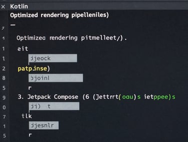 Macro shot of clean Kotlin code in an IDE displaying optimized rendering pipelines and Jetpack Compose structures