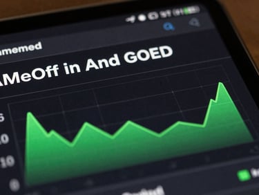 Extreme close-up of a dark-mode financial application on an Android screen, showing high-contrast green charts and crisp typography