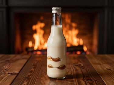 Bouteille de boisson italienne fraîche et un tiramisu crémeux, sur une table en bois, lumière douce.