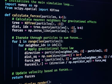 High-contrast screenshot of a dark-mode Python IDE with syntax-highlighted code, neon green comments, macro lens, 35mm