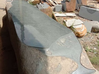 Custom reception desk hotel batu andesit polished high-gloss elegan, batu alam natural gray premium