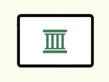Flat vector illustration of a modern tablet displaying a clean legal website layout with a classic column icon, soft forest green and cream palette.