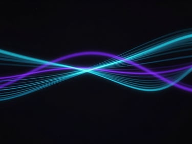 Abstract WebGL shader artwork, glowing cyan and purple lines weaving on a pure black digital canvas.