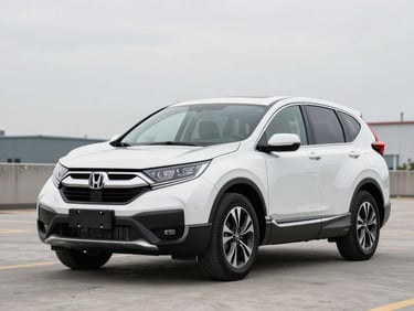 2020 Honda CR-V white SUV photographed three-quarter front on clean forecourt, bright overcast daylight, full vehicle visible, no people