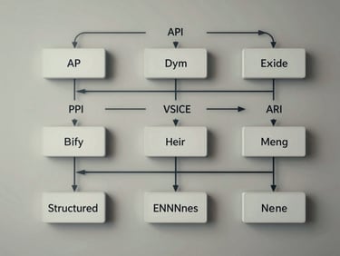 Structured system architecture diagram mapping API endpoints, clean vector style.