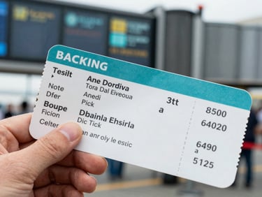 Candid eye-level close-up of a hand holding a printed boarding pass at a boarding gate, natural lighting