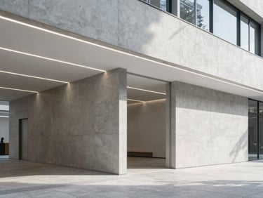 Interior renovation of a modern commercial office space, exposed concrete walls, clean architectural lighting, sharp details