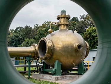 Heavy industrial circular economy machinery, high-tech pyrolysis reactor pipes, low-key natural daylight