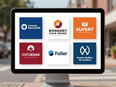 A straight-on, high-clarity mockup of a community billboard displaying local business and ministry banners on a tablet screen, bright natural light.